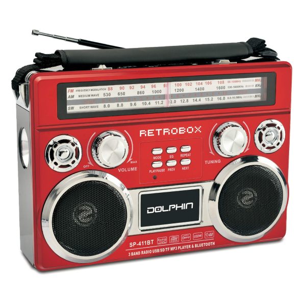 DOLPHIN RETROBOX SOLAR SPEAKER - RED SKU 12019